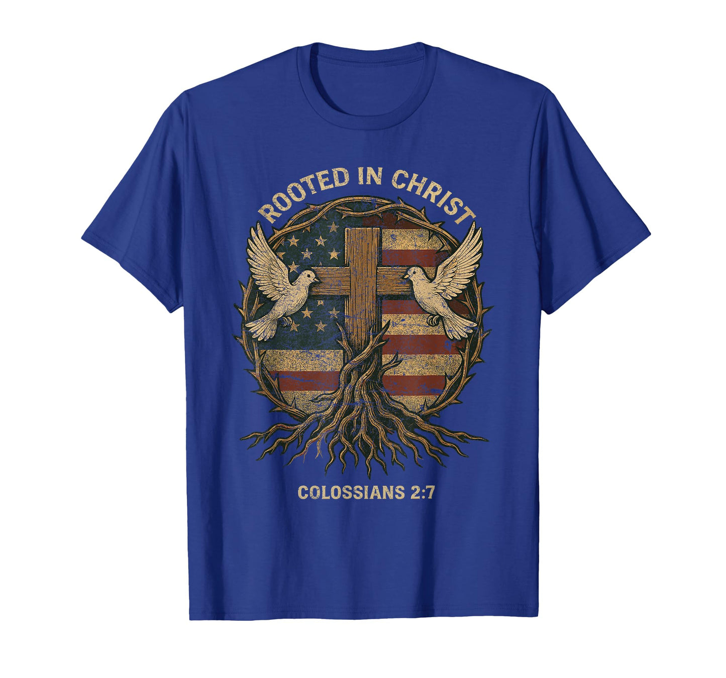 Rooted in Christ Stylish Retro Christian Cross Roots Belief T-Shirt