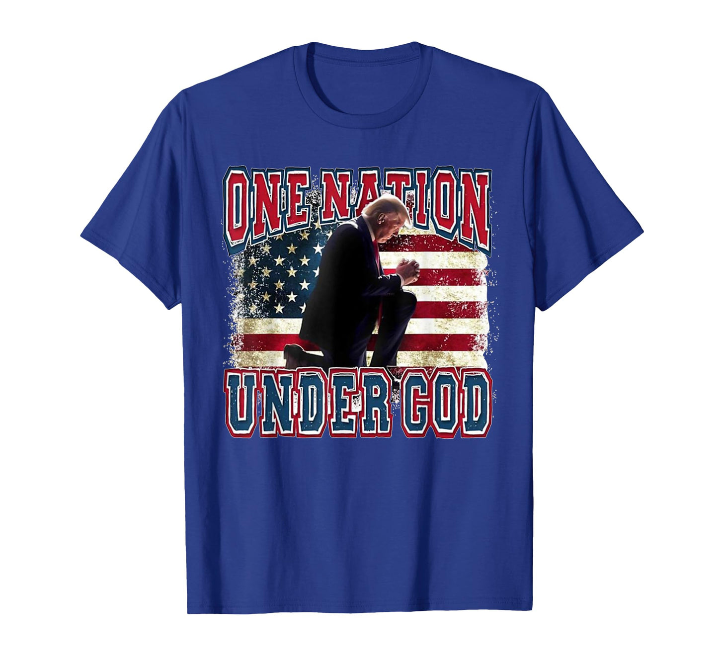 One Nation Under God Trump Pray Jesus USA Flag Distressed T-Shirt