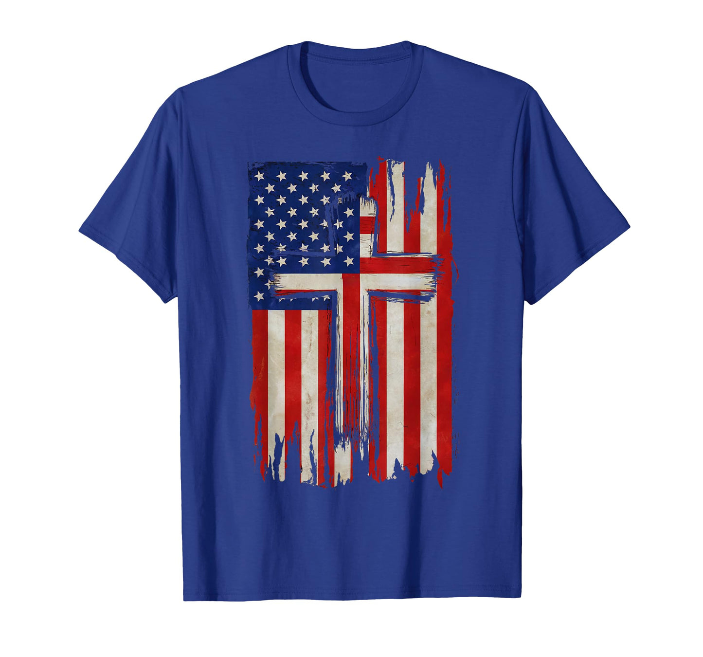 Distressed American Flag with Christian Cross USA Patriotic T-Shirt