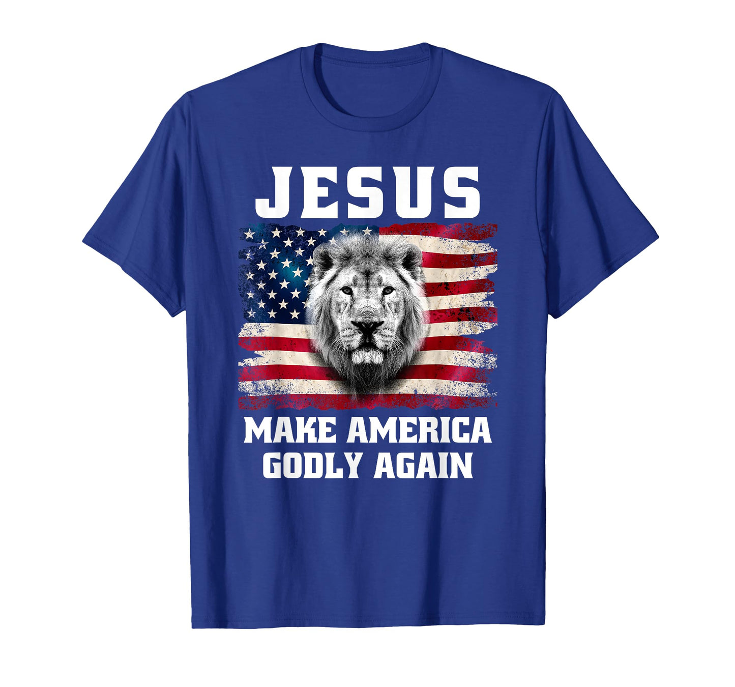 Jesus Make America Godly Again Christian Faith USA Flag Lion T-Shirt