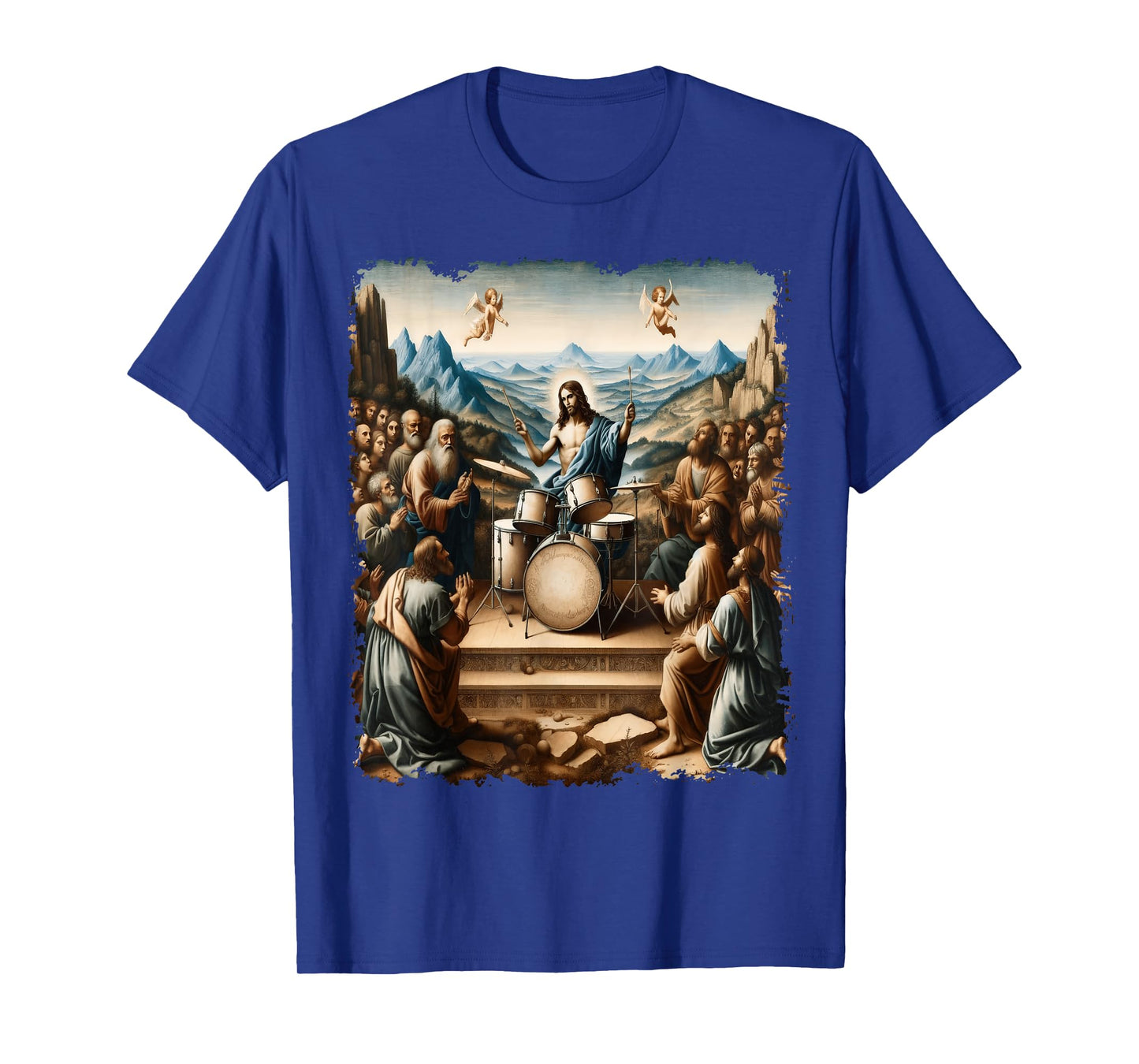 Jesus Playing Drums, Funny Christian Drummer Painting T-Shirt