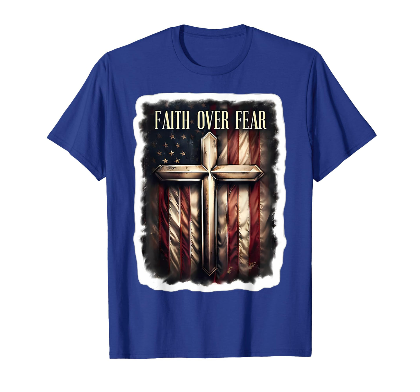 Faith Over Fear Vintage American Flag Cross Christian Quote T-Shirt