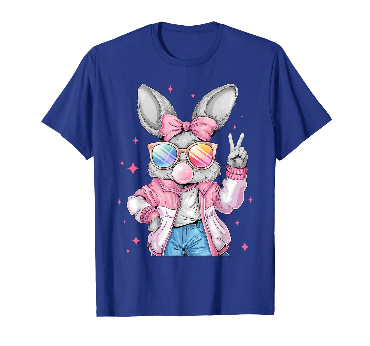 Easter Bunny Blowing Bubble Happy Easter Bunny Coquette Bow T-Shirt