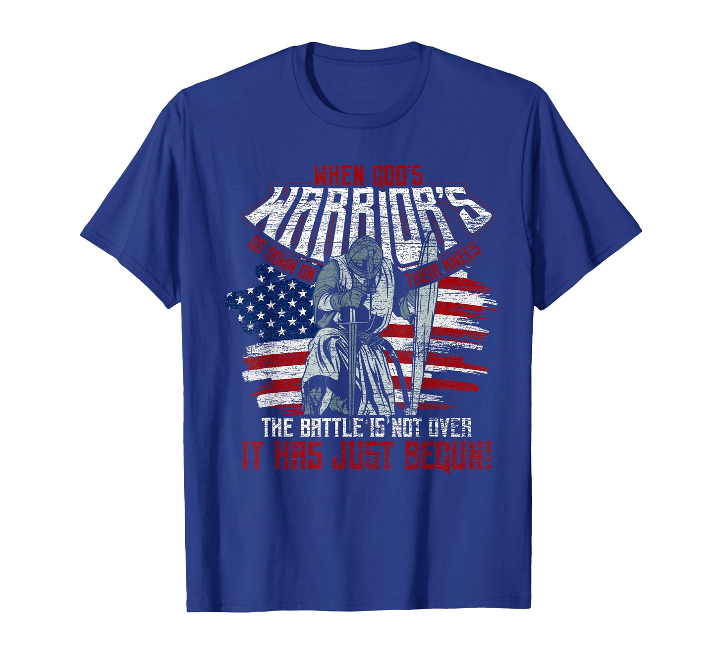 USA Flag When Gods Warriors Go Down On Their Knees Jesus T-Shirt for Women Kids Men