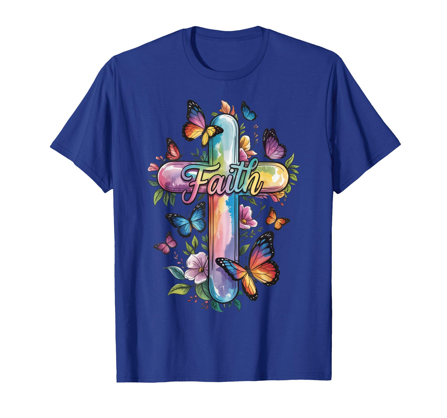 Faith Cross Butterflies Floral Religious Christ Flowers T-Shirt