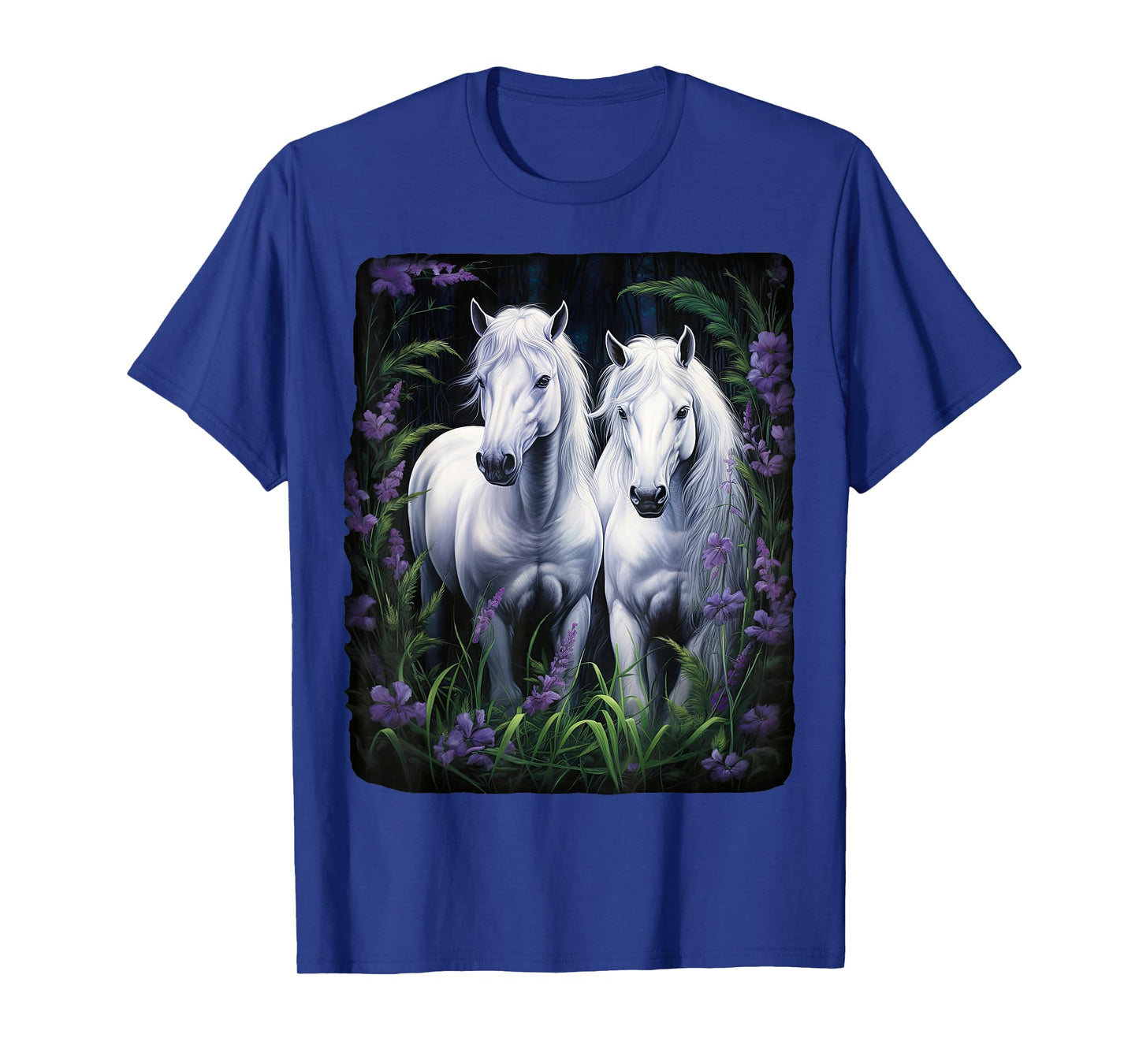 2 Horses standing in a meadow with flowers T-Shirt