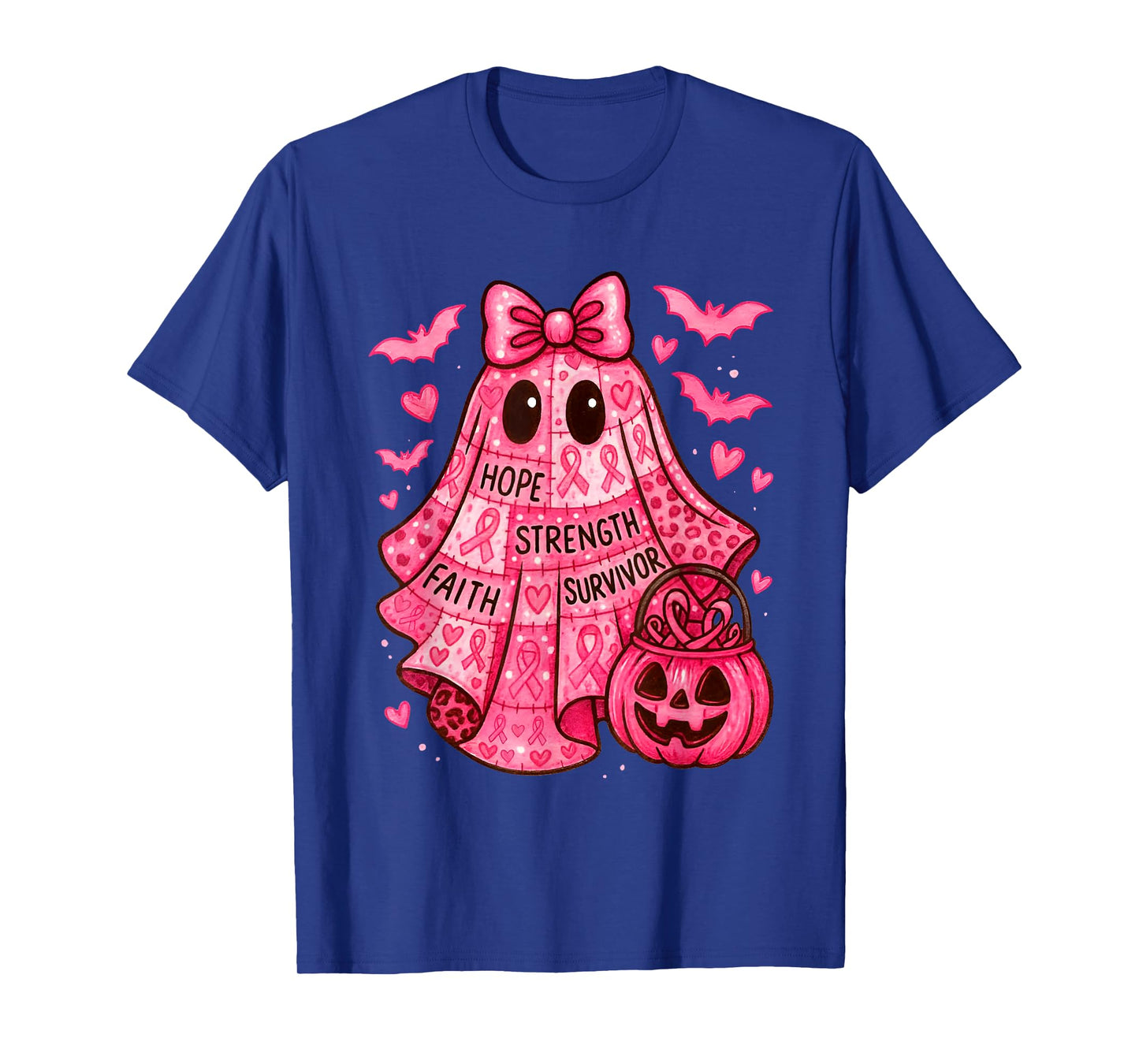 Faith Hope Strength Survivor Ghost Breast Cancer Awareness T-Shirt