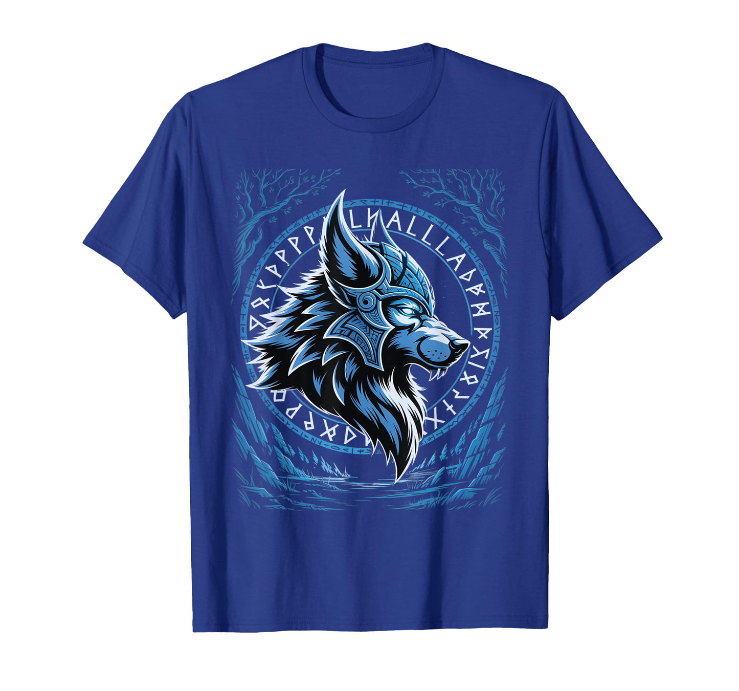 Valhalla Wolf Mask Odin Runes Norse Compass Viking T-Shirt