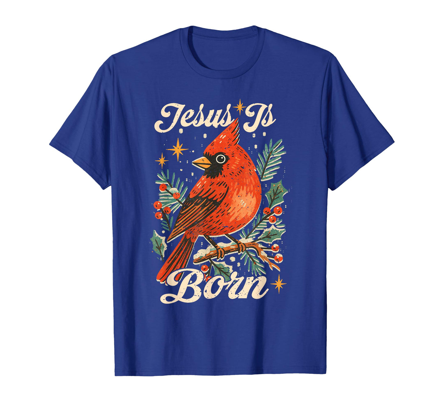 Merry Christmas Cardinal Bird Xmas Vintage Jesus is Born T-Shirt