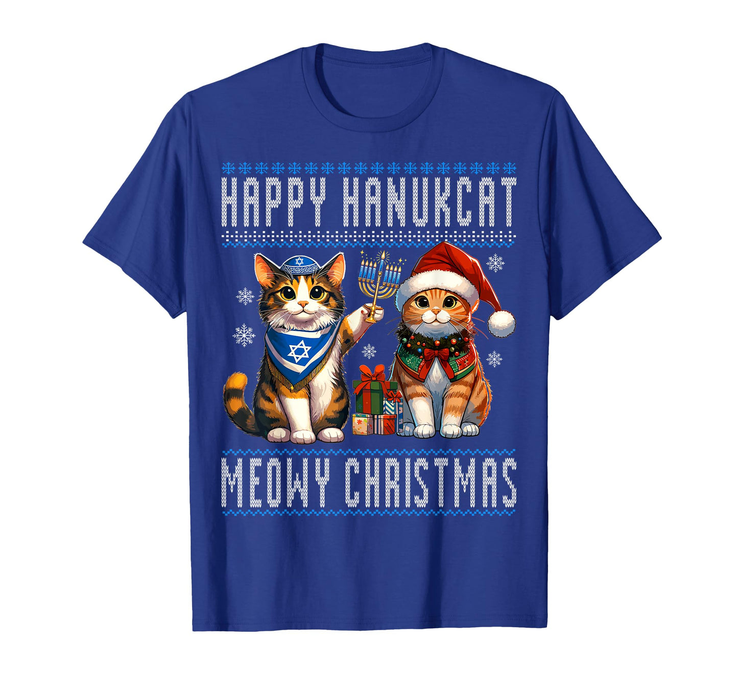 Cat Merry Christmas Happy Hanukkah Jewish Christian T-Shirt