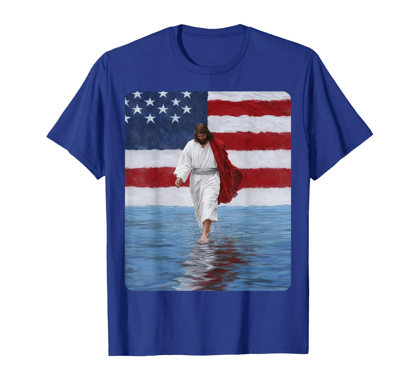 Jesus Walking On Water American Flag USA T-Shirt