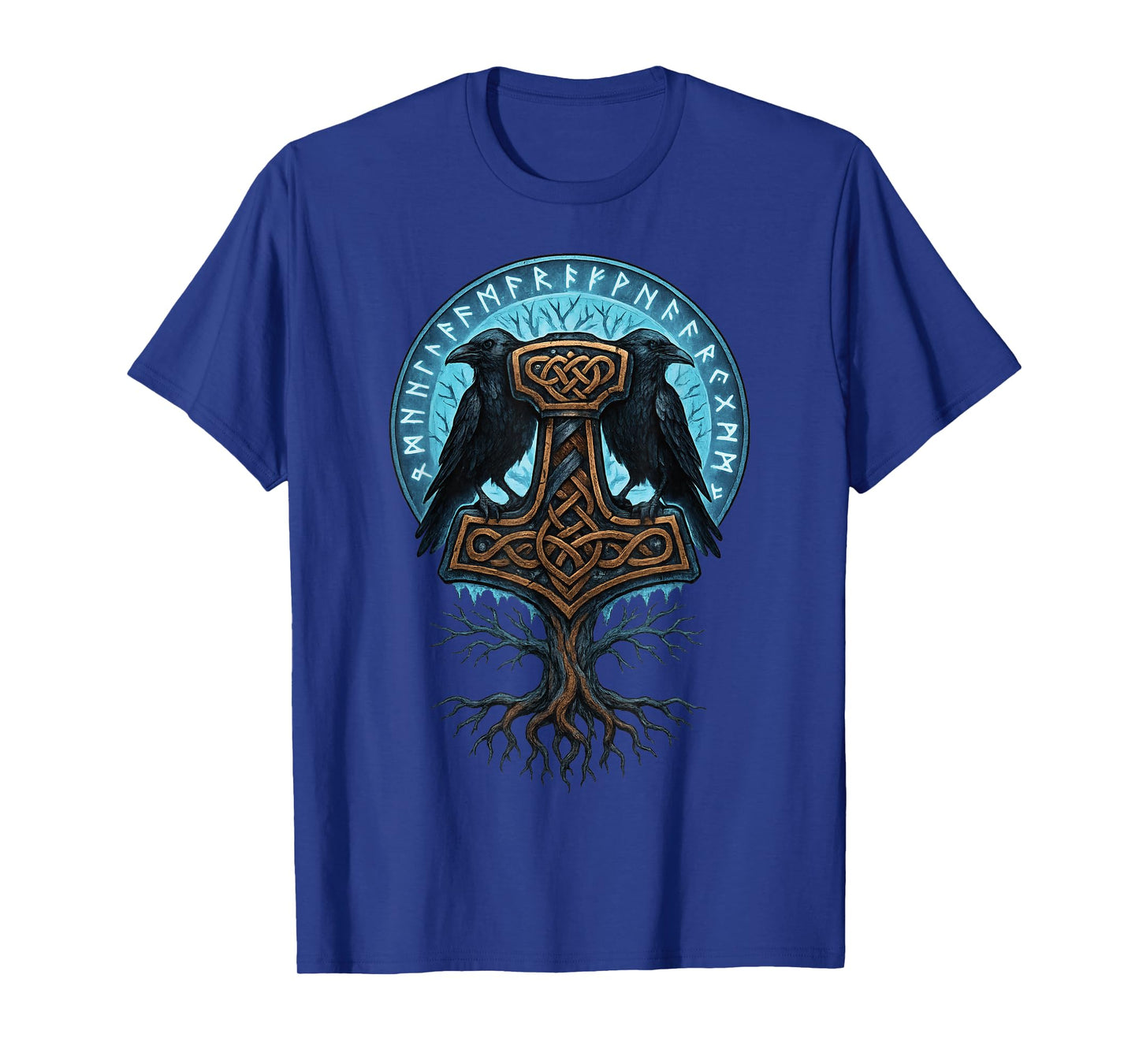 Yggdrasil Mjolnir Thor’s Hammer Odin’s Ravens Huginn Muninn T-Shirt
