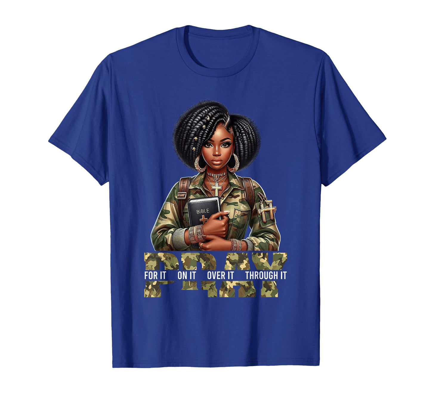 Pray On It Pray Over It Black Woman Afro Christian Sayings T-Shirt