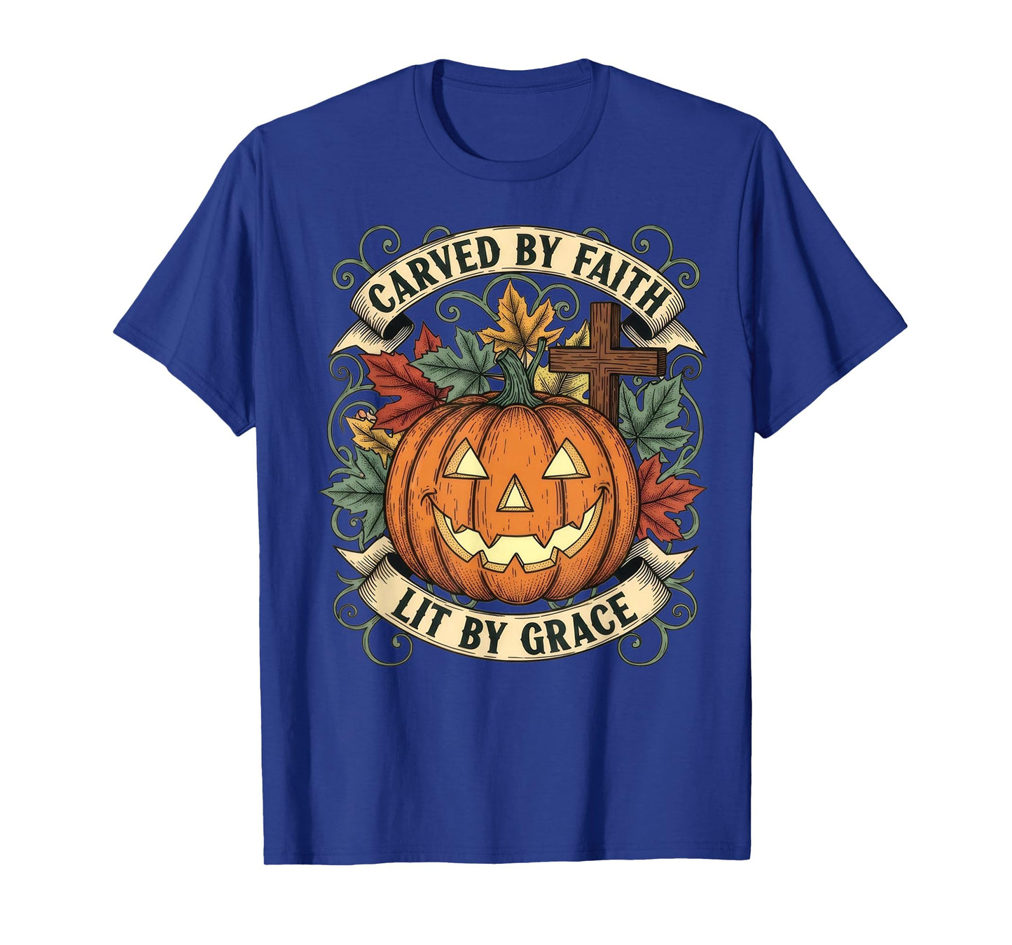 Carved by Faith Lit by Grace Design Christian Halloween T-Shirt