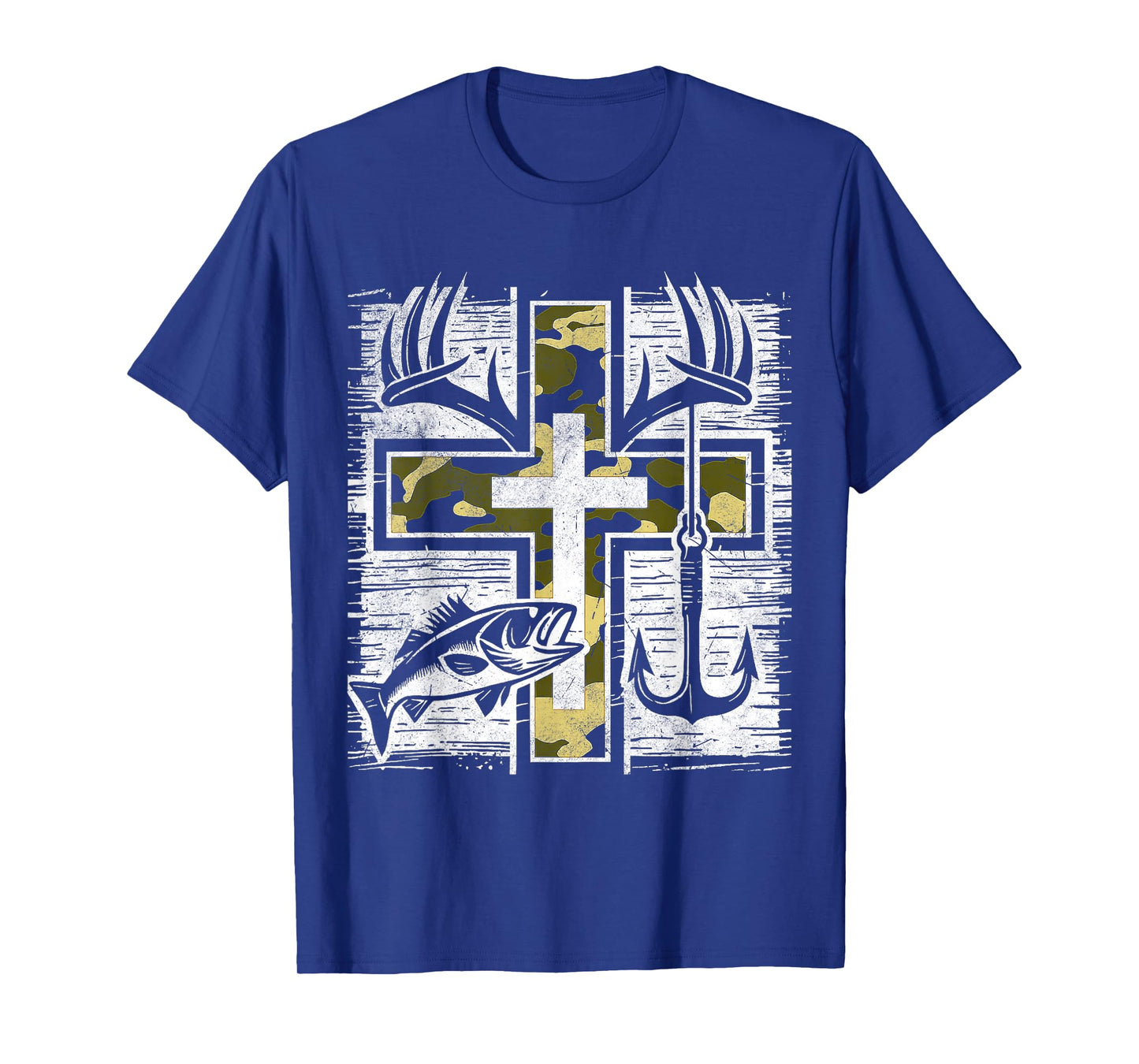 Faith Fishing Hunting Camo Cross Bass Hook Christian Gifts T-Shirt