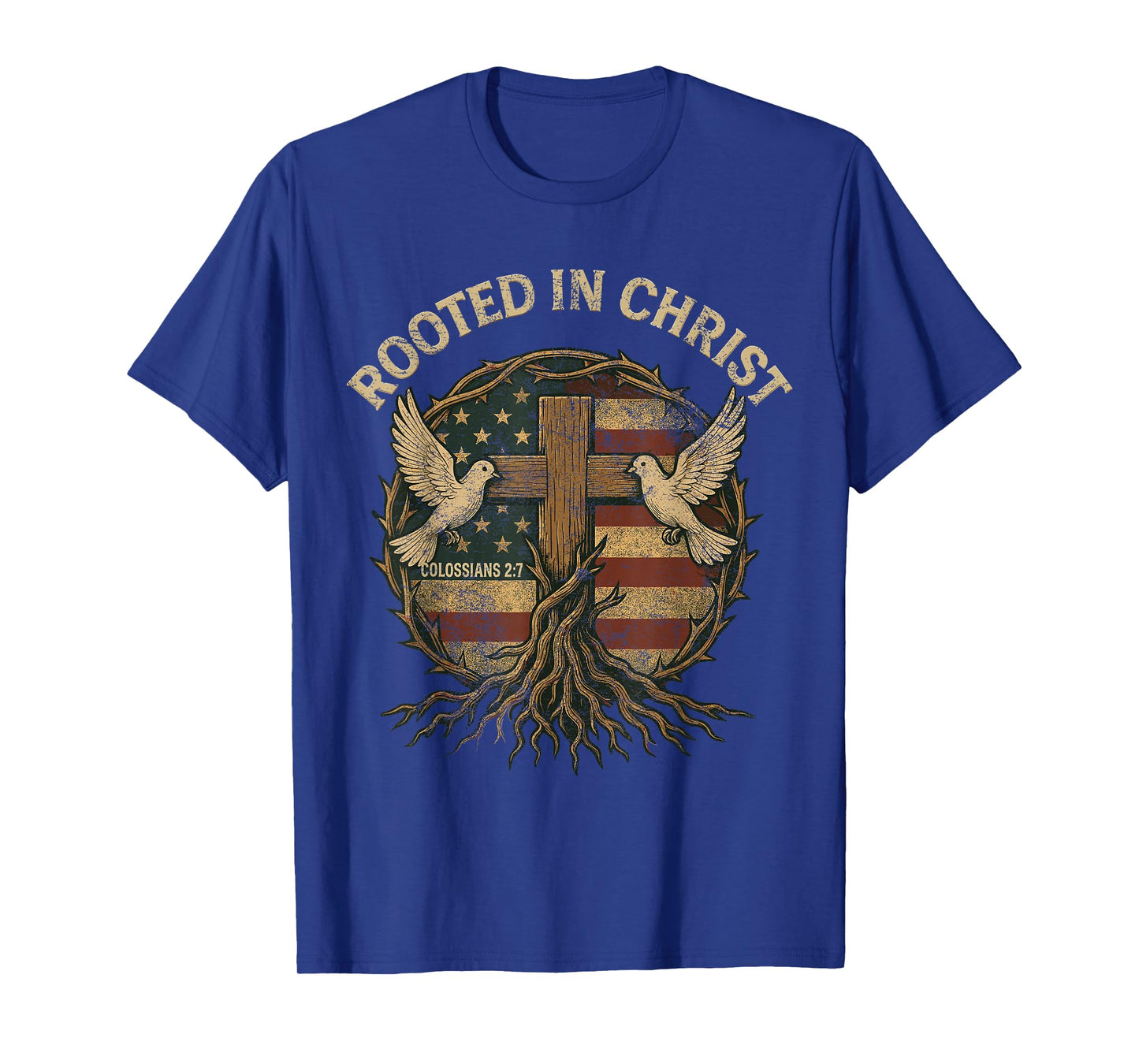 Rooted in Christ Retro Christian Cross Vintage Roots Faith T-Shirt