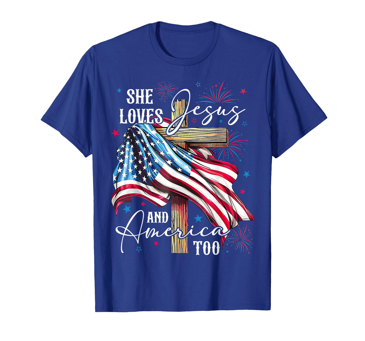 She loves Jesus and America too American Patriotic USA Flag T-Shirt