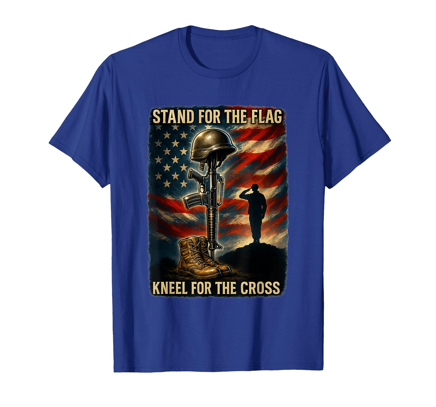 Stand Flag Kneel Cross | Patriotic Military Christian Gift T-Shirt