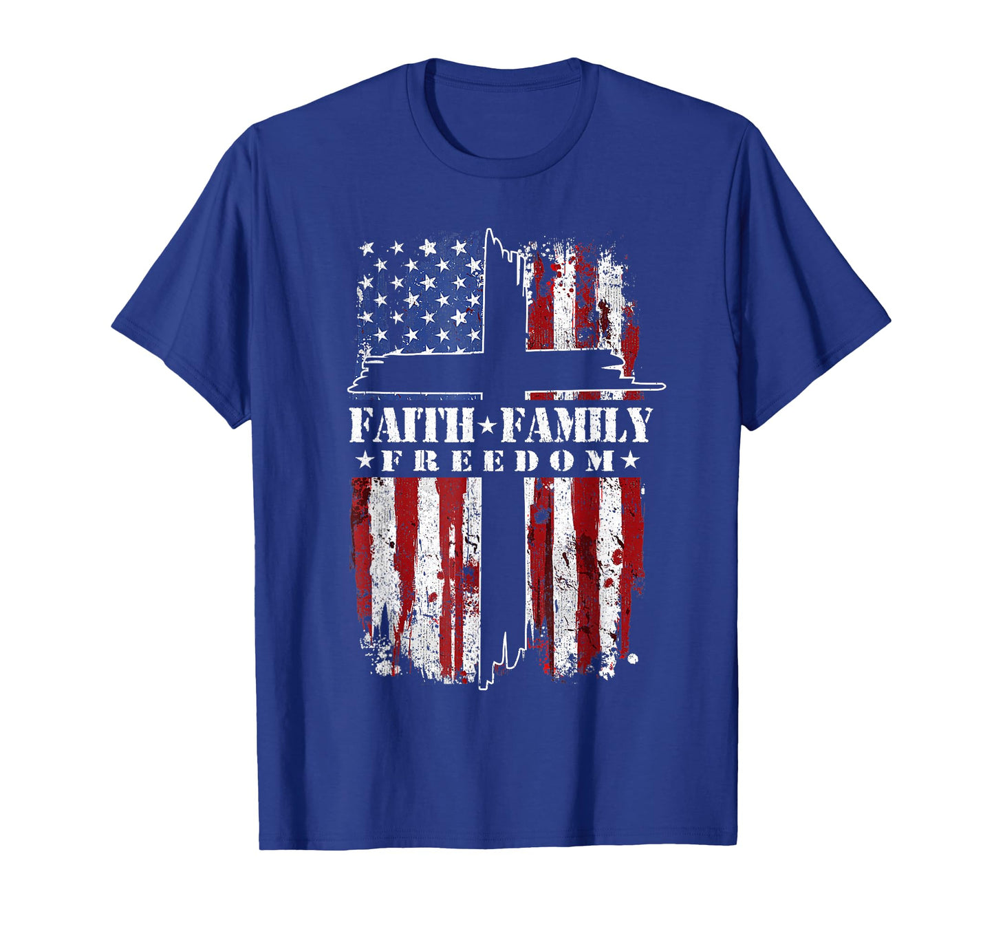 Vintage USA Flag Faith Family Freedom Patriotic Christian T-Shirt
