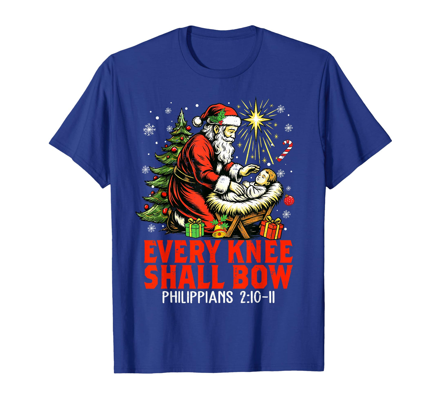 Jesus Christmas Christian Every Knee Shall Bow Santa Clause T-Shirt