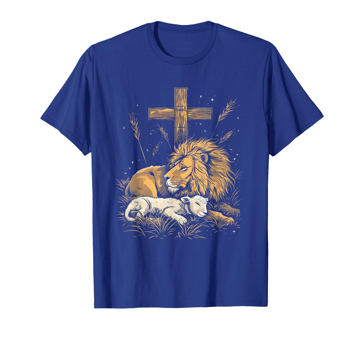 Religious Art Faith Spiritual Symbol Biblical Christianity Lion Lamb Christian Cross T-Shirt