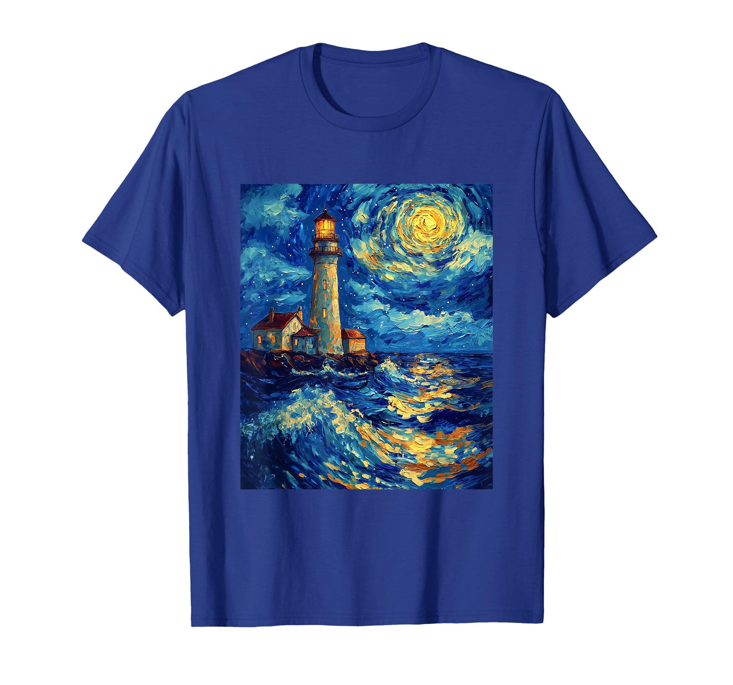Lighthouse Sea Graphic - Van Gogh Style - Starry Night T-Shirt