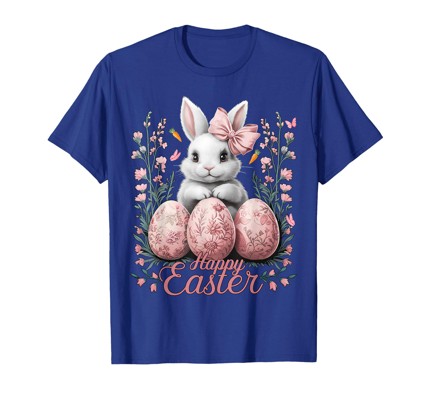 Easter Chinoiserie Floral Bunny With Cute Coquette Bow Women T-Shirt