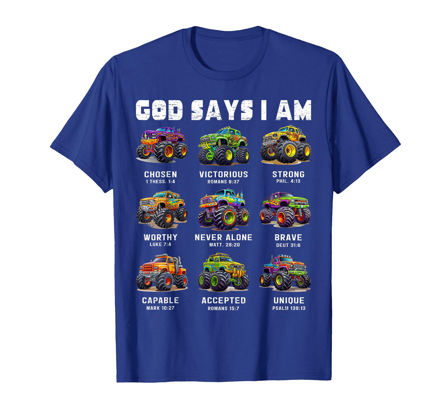God Says I Am Monster Truck Toddler Kids Bible Verse T-Shirt