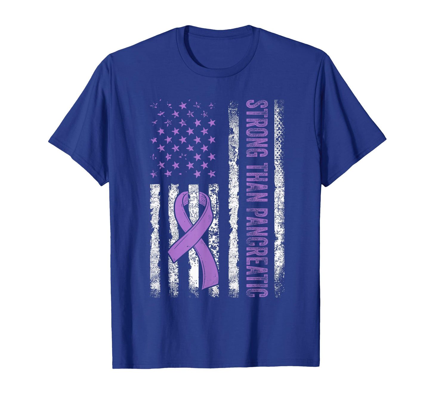 Strong Than Pancreatic Cancer Us Flag Survivor Purple Ribbon T-Shirt