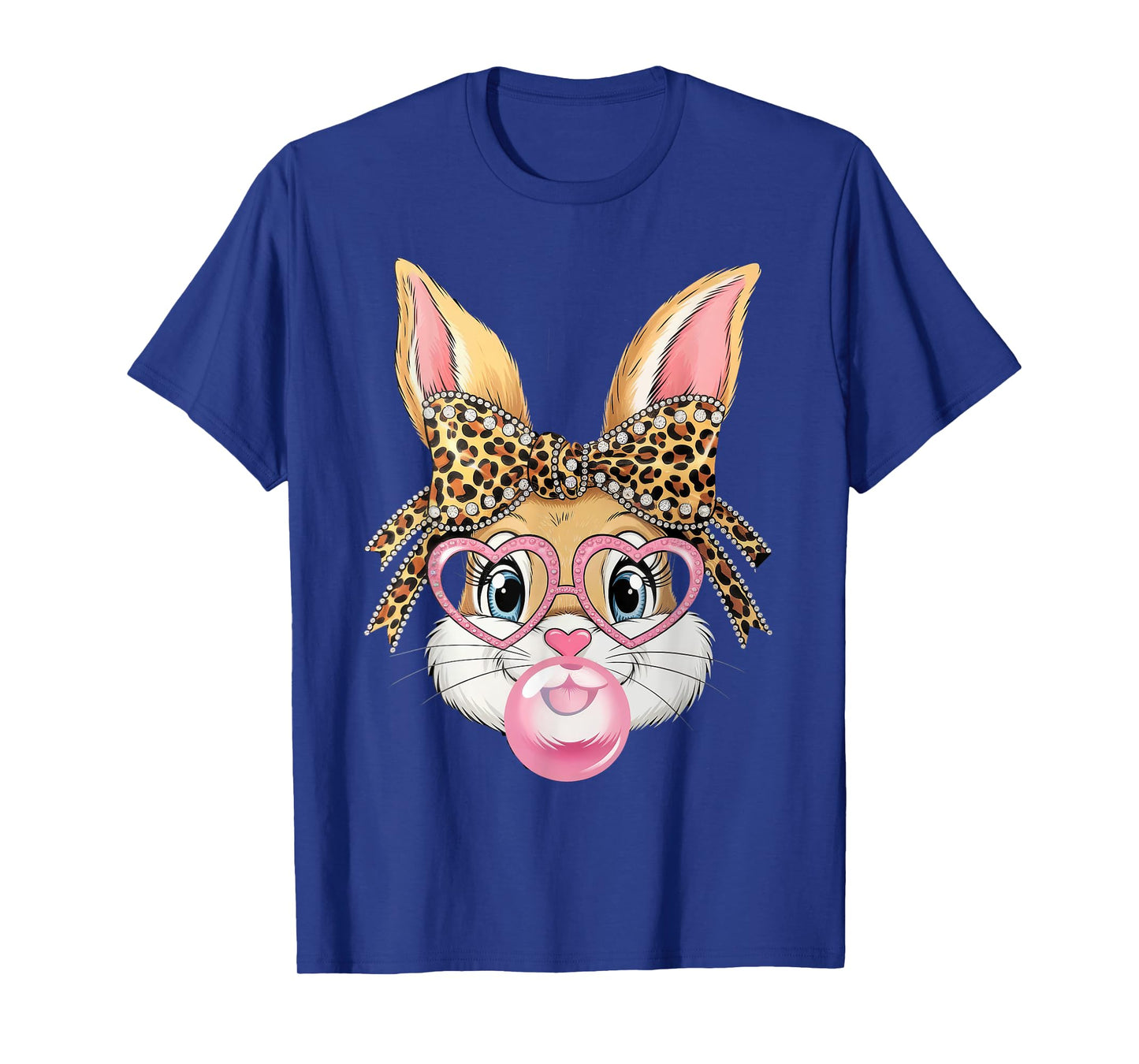 Cute Leopard Glasses Bunny Bubble Gum Shirt Happy Easter Day T-Shirt