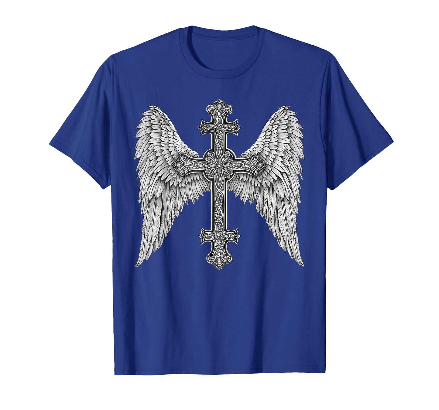 Gothic Cross and Angle Wings Graphic Punk Style Mens Womens T-Shirt