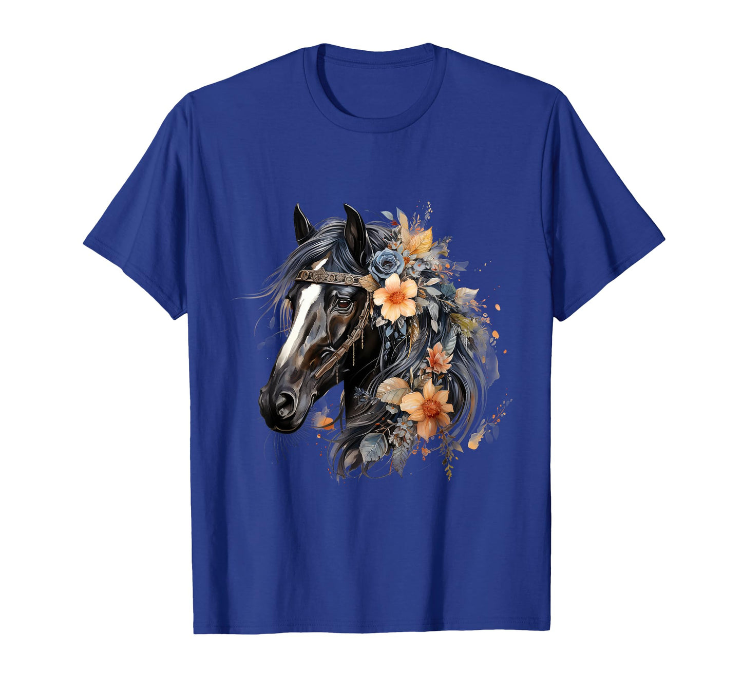 Floral Wild Horse Country Horse Riding T-Shirt, Small, Black
