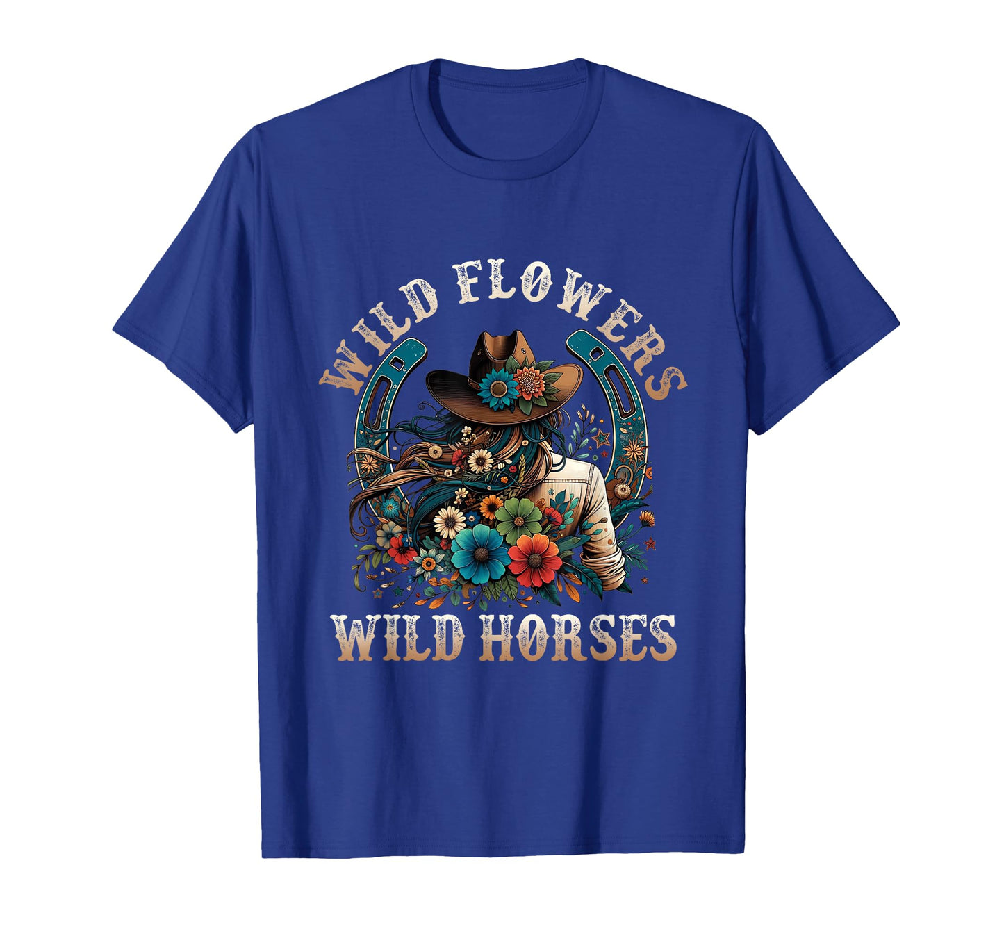 Retro Southern Sunset Cowgirl Wild Flowers - Wild Horses T-Shirt