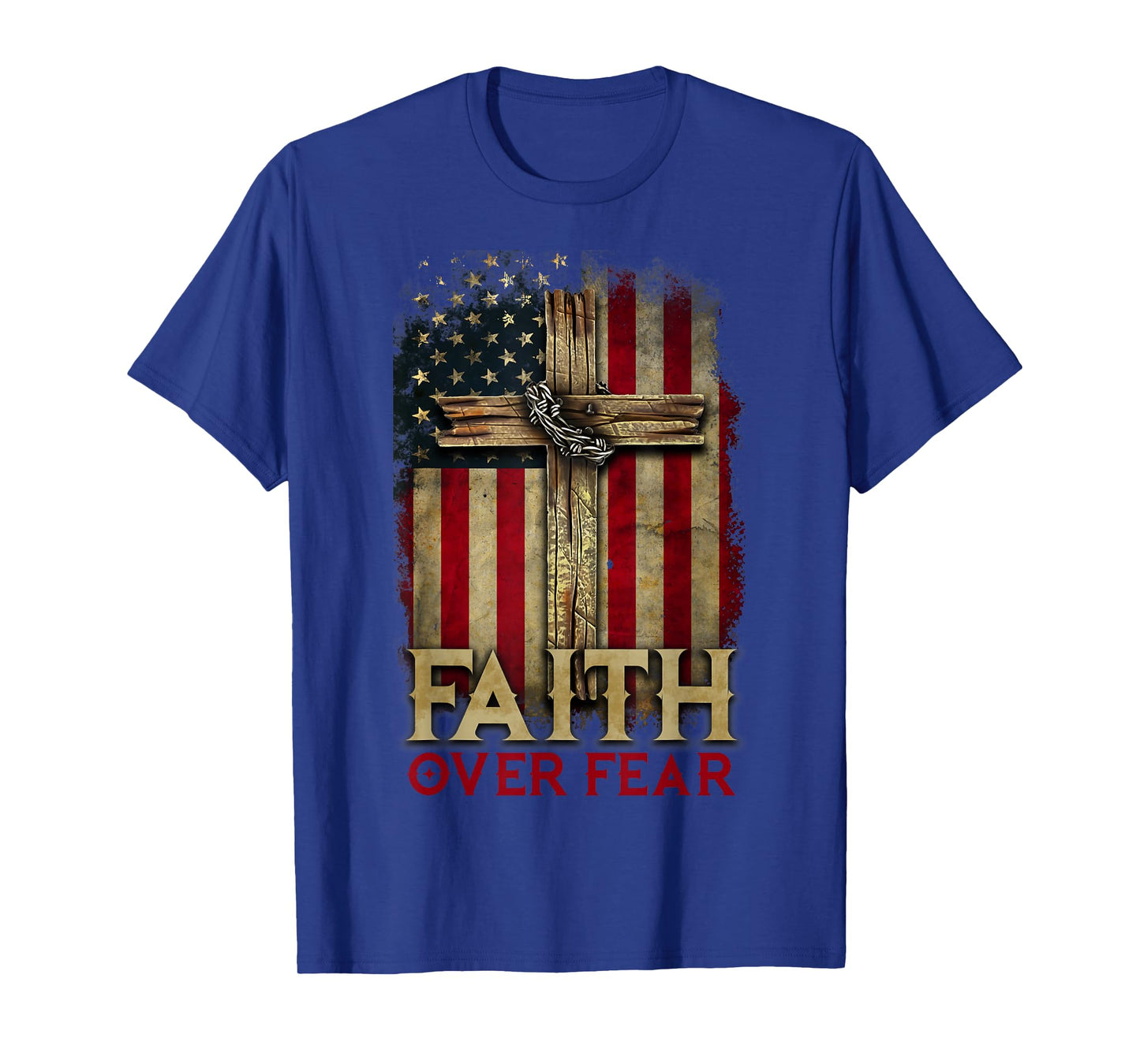 Faith Over Fear Christians Cross USA American Flag Patriotic T-Shirt