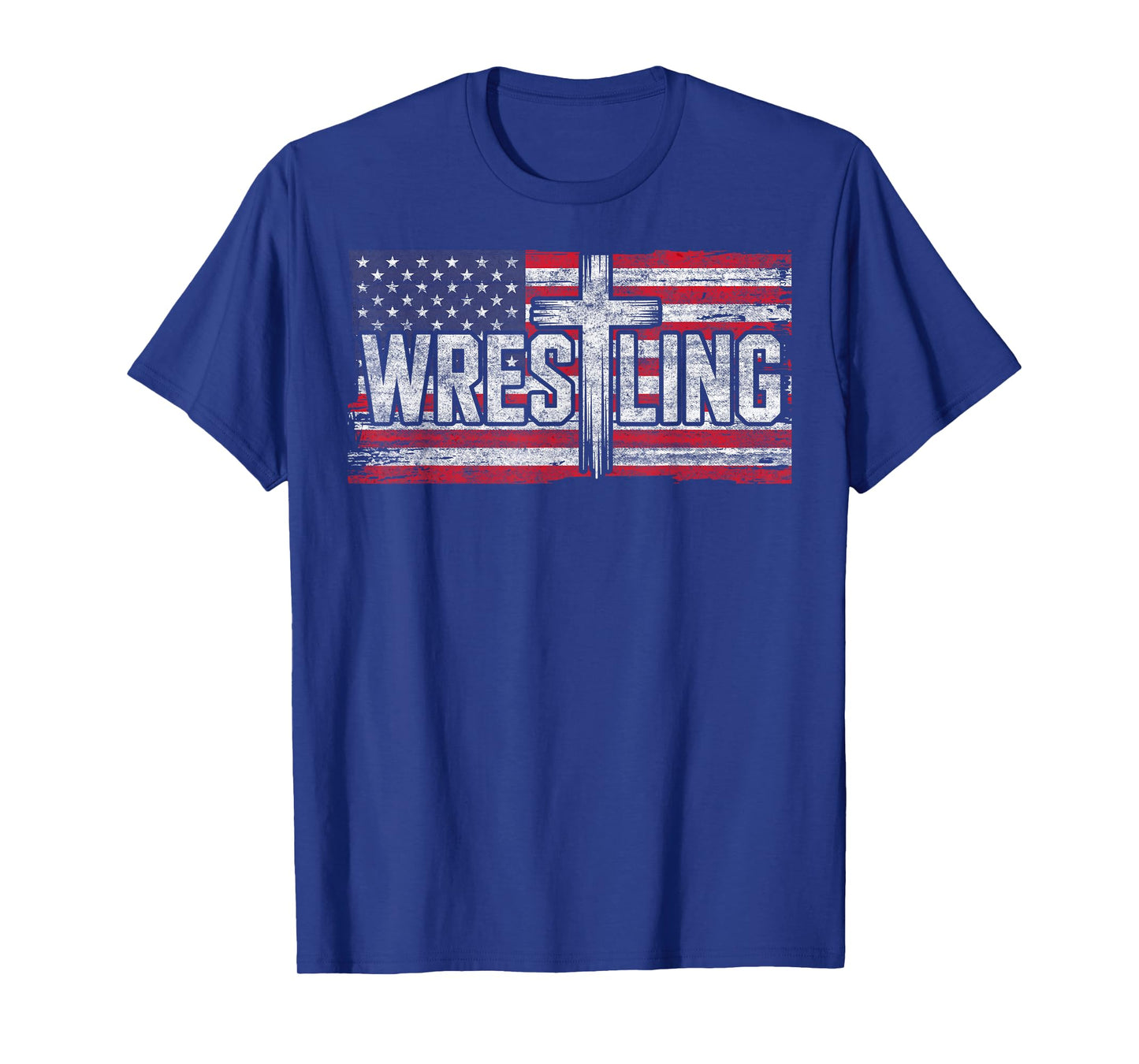 Vintage USA Flag Jesus Christ Christian Wrestling Wrestler T-Shirt