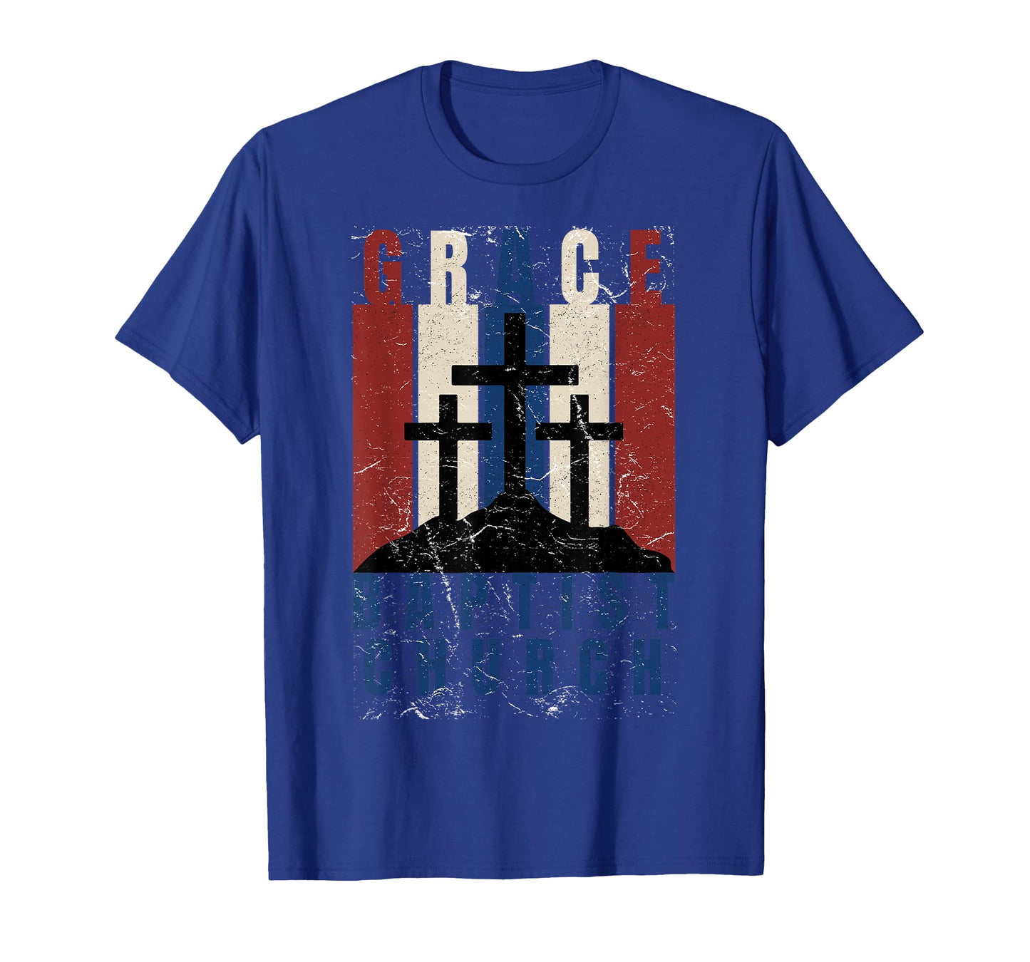 Grace Baptist Church Retro Distressed Cross Christian Design T-Shirt