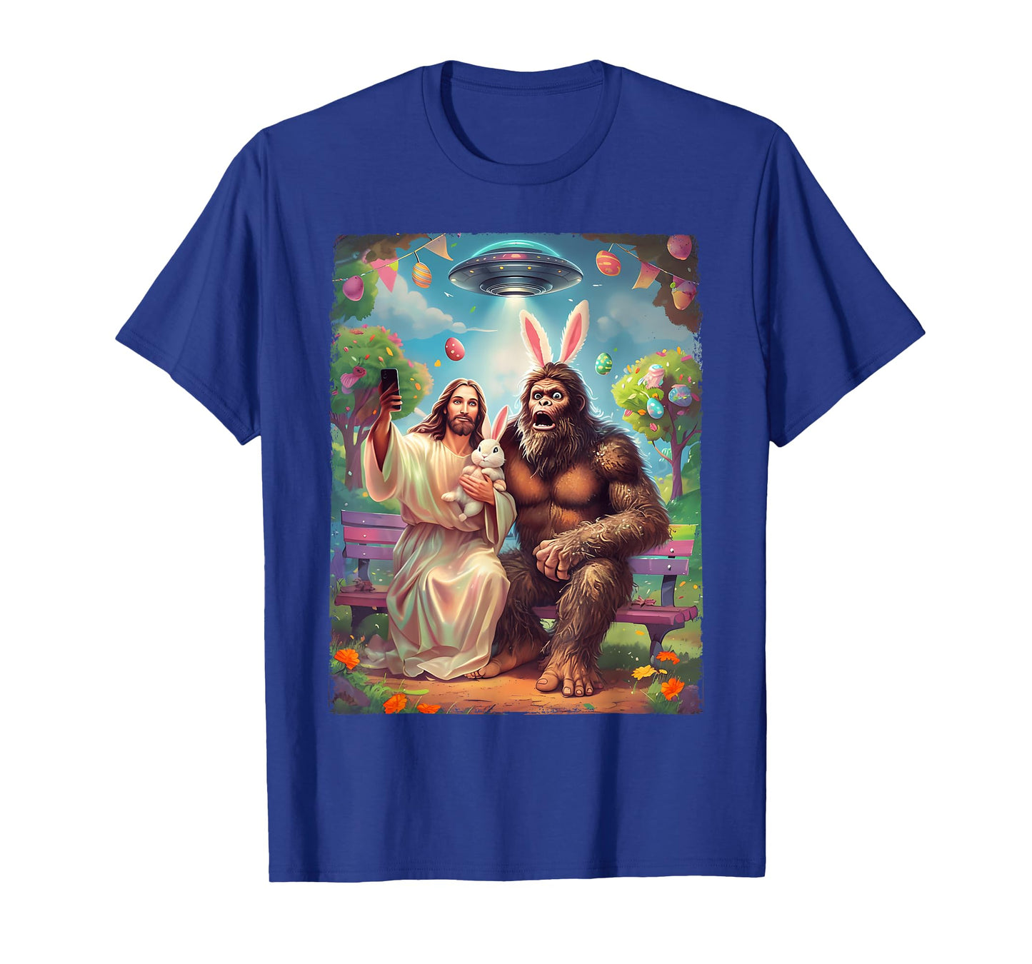 Bigfoot Bunny Funny Easter Jesus Sasquatch Selfie UFO Alien T-Shirt