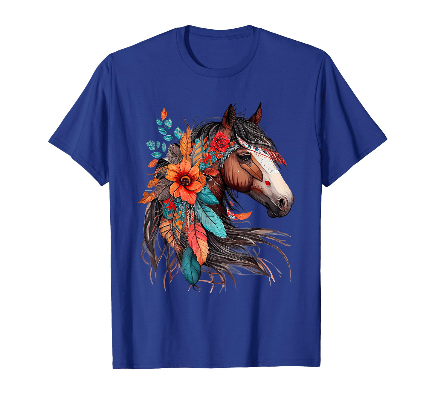 Floral Wild Horse Country Horse Riding T-Shirt, Small, Black