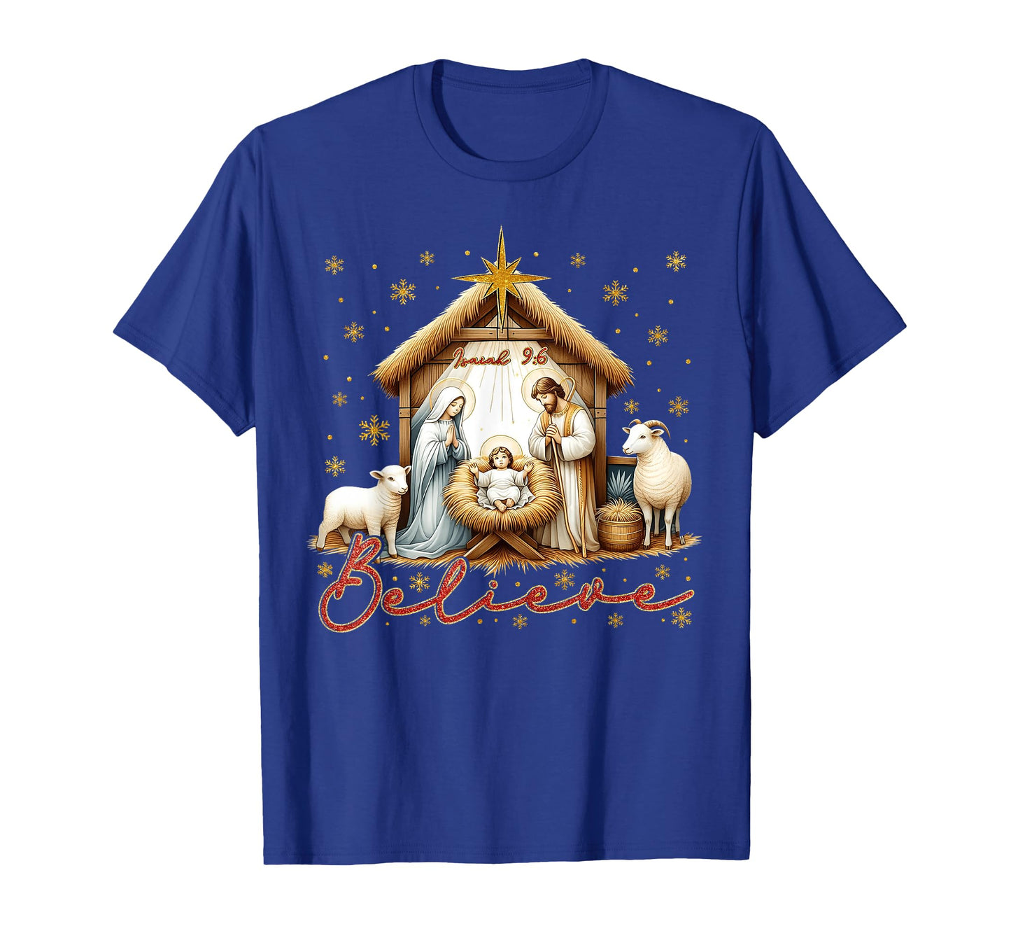 Nativity Scene BELIEVE Christian Family Merry Christmas T-Shirt