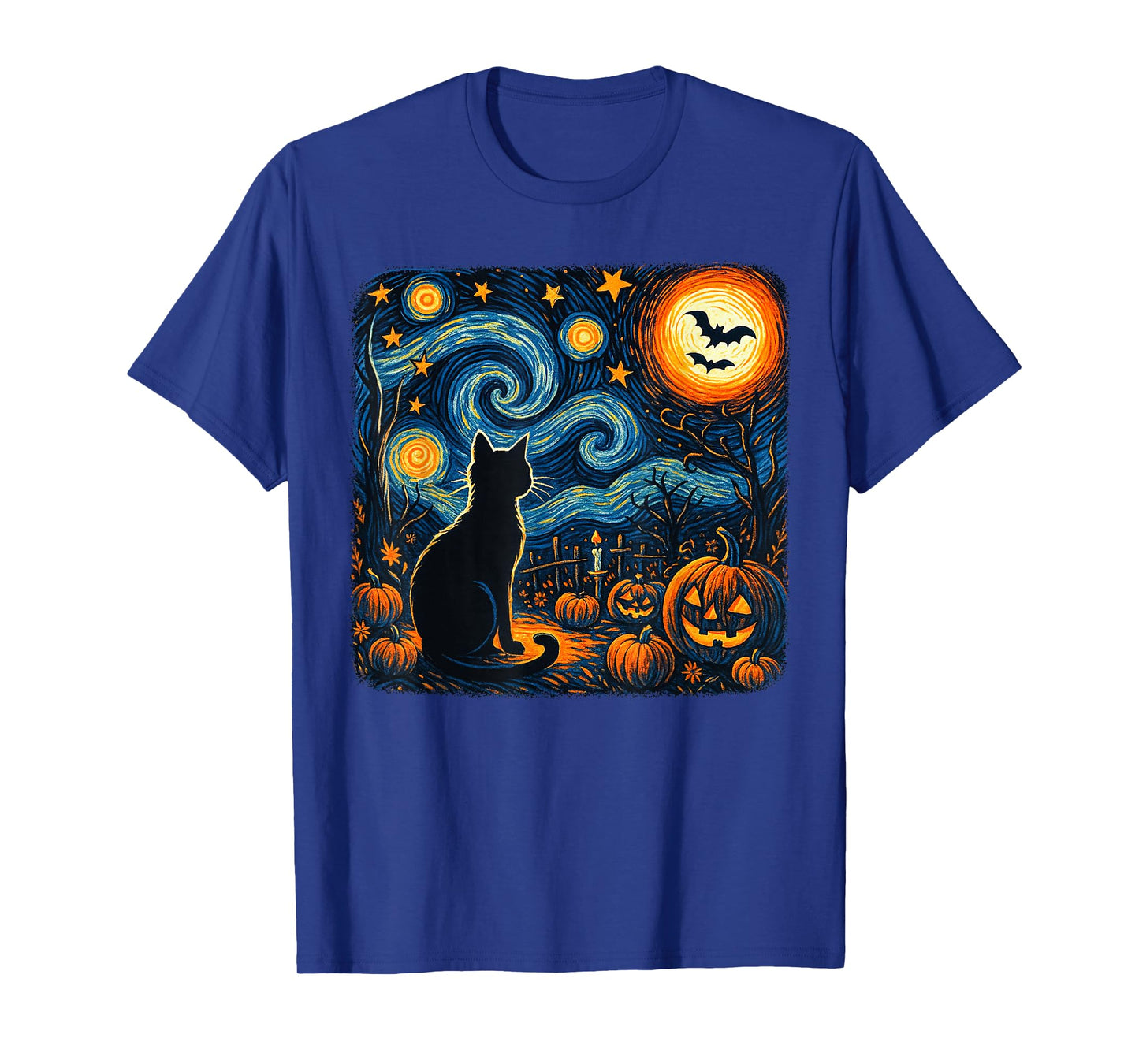 Halloween Black Cat Van Gogh Starry Night Cat Lovers Cat T-Shirt