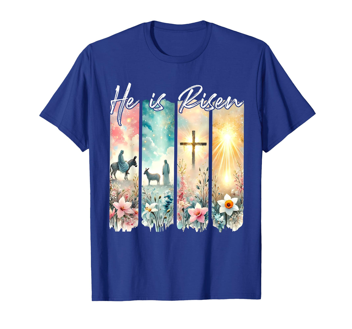 He Is Risen Flowers Easter Aesthetic Jesus Cross Christian T-Shirt