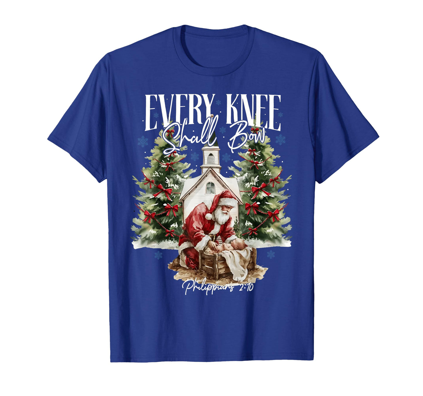 Every Knee Shall Bow Santa Christmas Nativity Scene Women T-Shirt