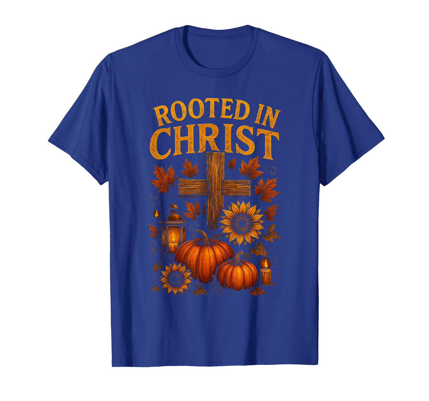 Rooted in Christ Pumpkin Sunflower Fall Religious Christian T-Shirt