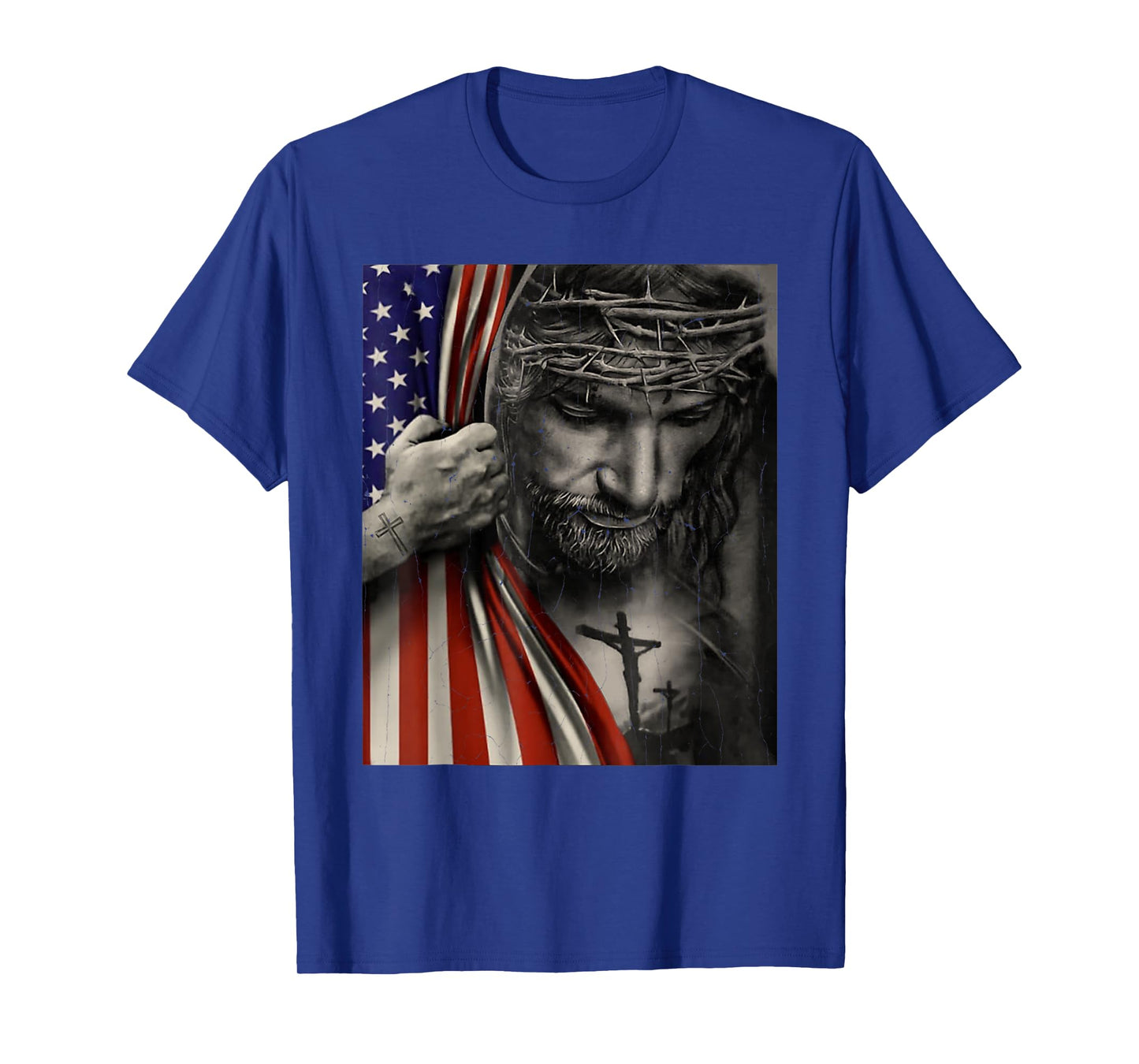 Vintage American Flag And Jesus Cross Christian Holiday T-Shirt