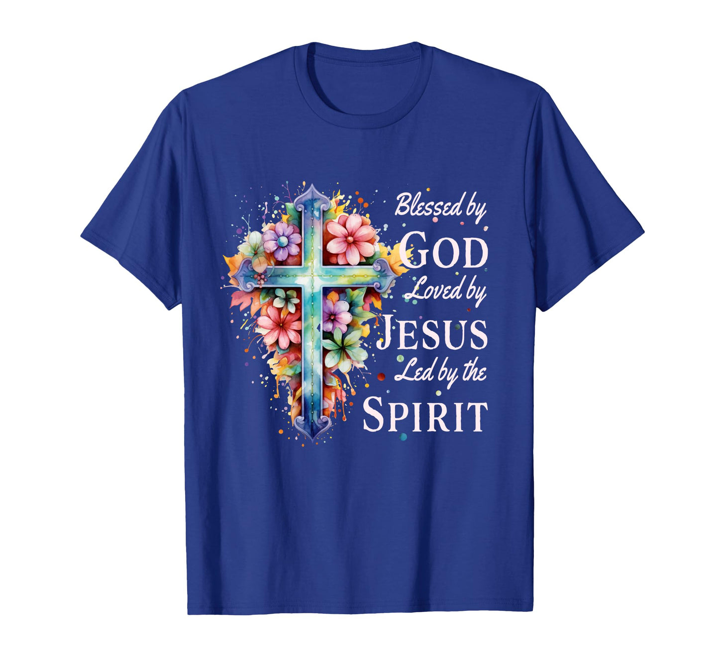 Blessed by God Loved by Jesus Floral Cross Christian Long Sleeve T-Shirt