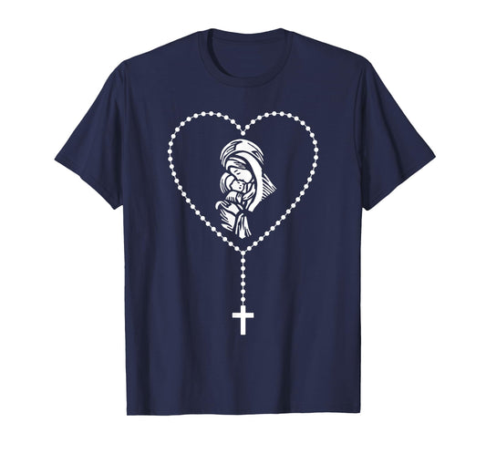 Rosary Cross Virgin Mary Jesus Catholic Faith Christian Gift T-Shirt