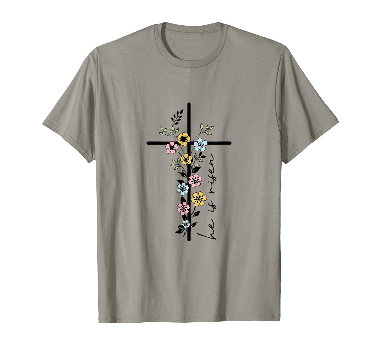 He Is Risen Floral Cross Women Easter Christian T-Shirt