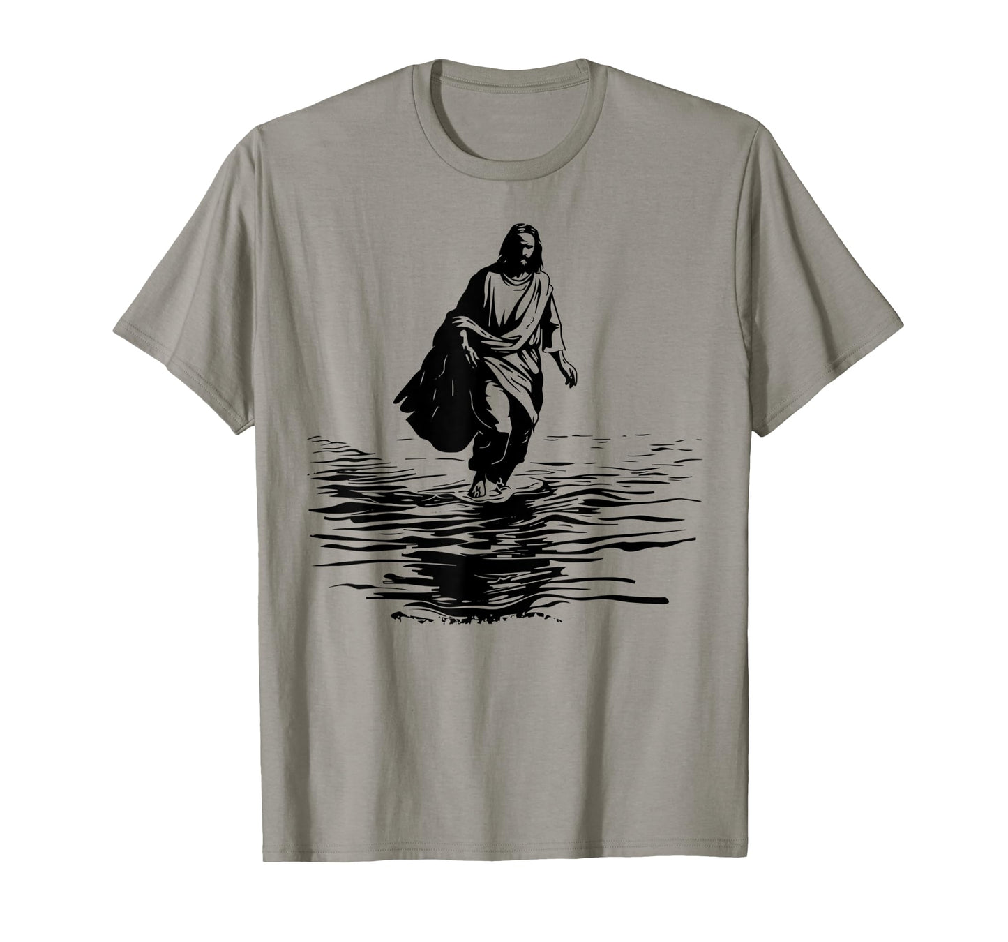 Jesus Walking On Water Bold Black and White Christian Art T-Shirt