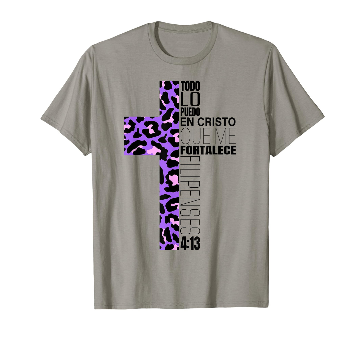 Cheetah Print Cross Christian Spanish Gifts Women Español T-Shirt