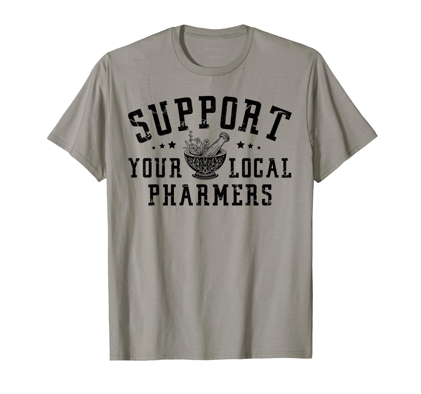 Pharmacology Lovers - Support Your Local Pharmers, Cute Pharmacy Tech Pharmer Unisex-Adults Grey Short Sleeve Classic Fit Crew Neck T-Shirt